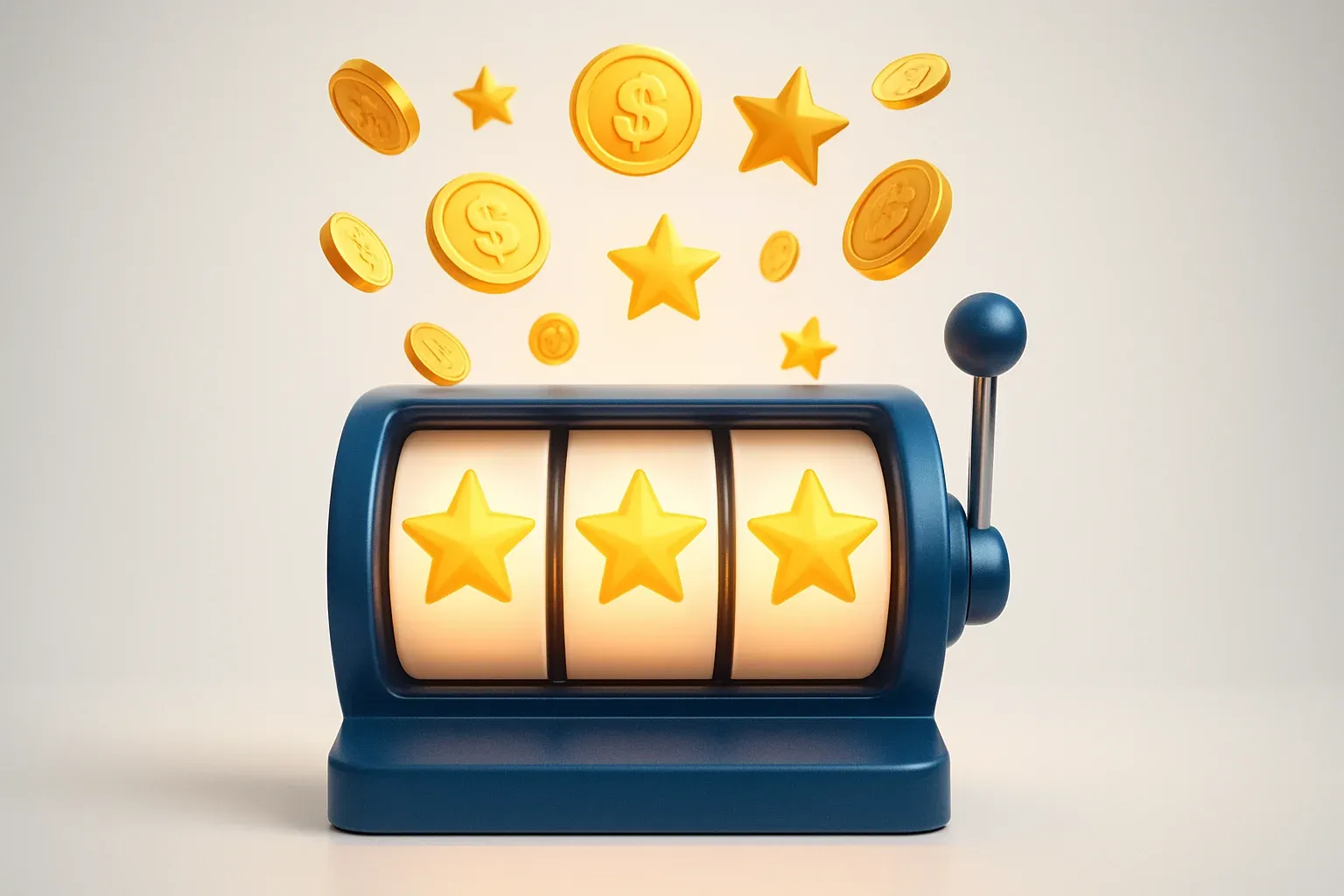 Jackpot Slot Scene Slot machine jackpot with floating coins and stars on white background